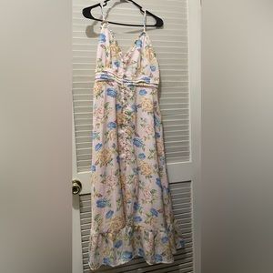 Forever 21 Pink Floral Dress with Button Front and Ruffle Bottom Size Large